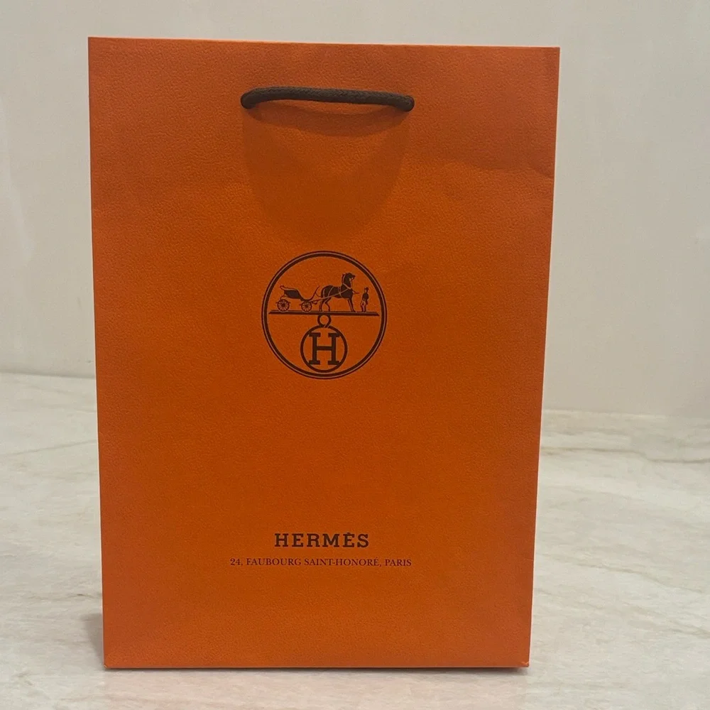Authentic Hermès Scarf Box + Small Shopping Bag & Ribbon – Luxury Duo Set